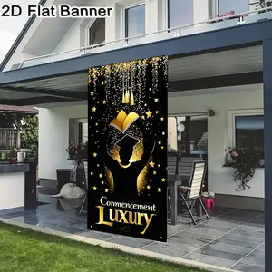 2D flat banner, 1pcLuxury Graduation Commencement Backdrop - Black Silhouette Grad Cap Celebration, Open Book & Golden Tassels Party Decor for Graduation Eventsgalentines party decor, valentine day decor, decorations for valentines day
