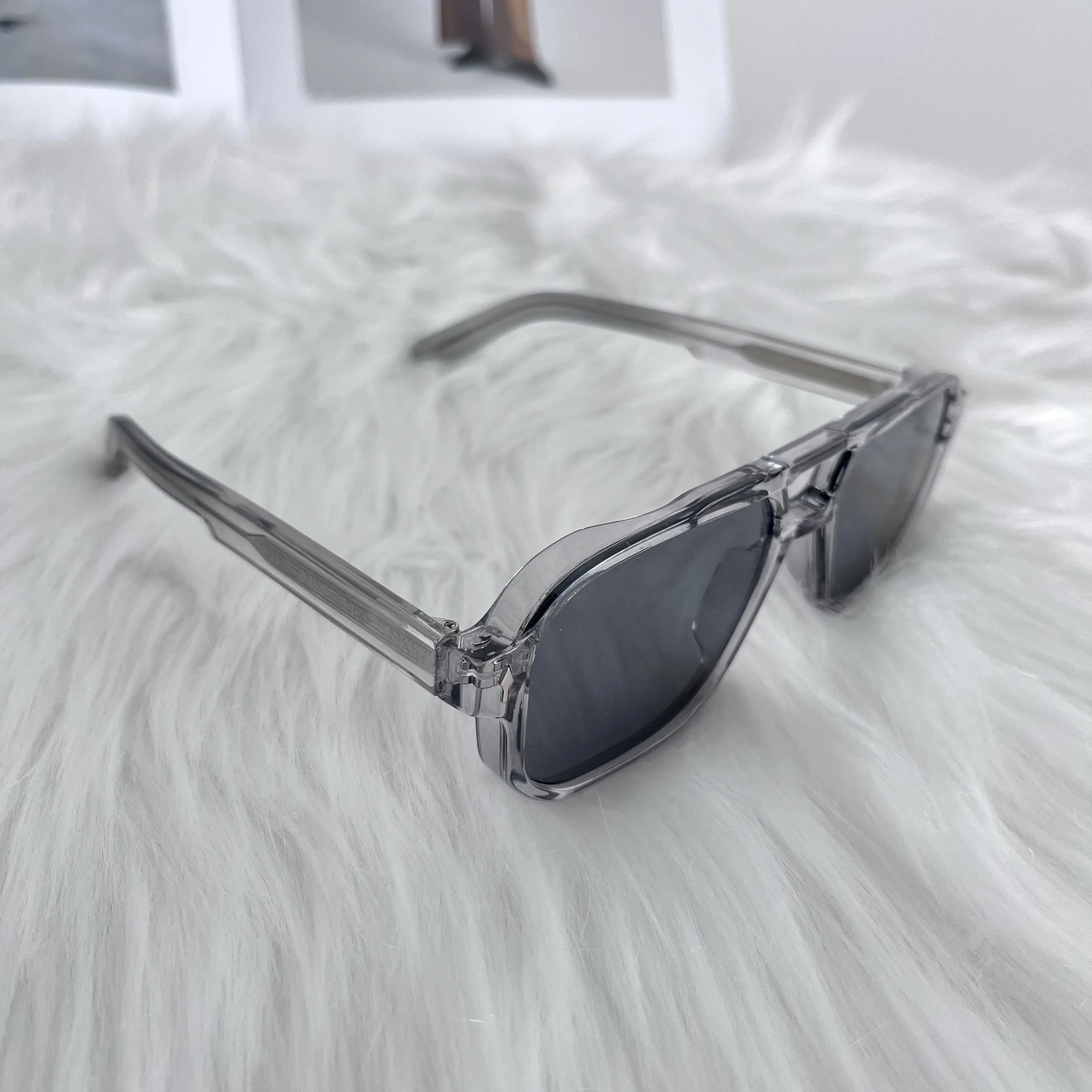 Crystal Grey Geometric Sunglasses, Modern Minimalist Unisex Shades for Casual Daily Wear, Lightweight & Durable Frame, Streetwear Outfits, Angular Frame, Unisex Fit, Eyewear Fashion, Translucent, Resilient
