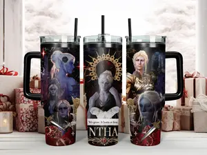 Baldur's Gate 3 Minthara Paladin of Lolth Tumbler - 'We Grow. It Hurts at First' Dark Fantasy Drow Elf Art 40oz Insulated Stainless Steel Travel Mug with Handle & Straw - Perfect Gamer Gift