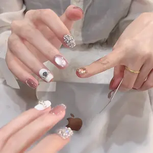 Nude Gradient Press on Nails, Handmade Sparkly Rhinestone Fake Nails, 10pcs Reusable Short Nails, Elegant Nail Art Accessories