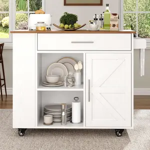 HOMBCK Kitchen Island with Storage, Kitchen cart with Spice Rack & Towel Rack, Cabinet & Drawer, Small Kitchen Island with Open Shelves