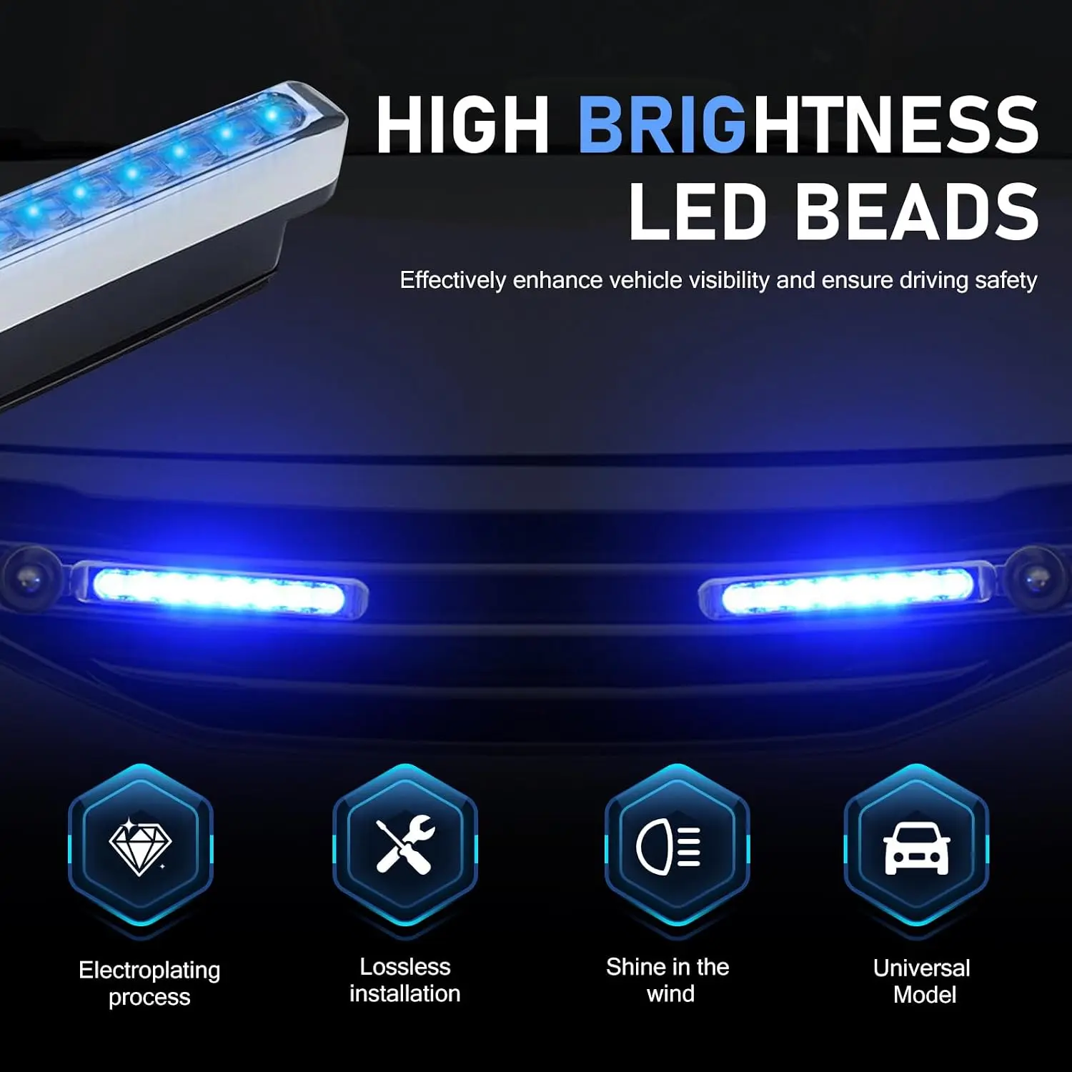 2-pack wind-powered vehicle lights, 8 LED waterproof car wind-powered daytime running lights, automatic LED daytime running lights that do not require an external power source, universal automotive accessories