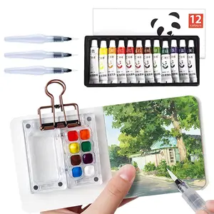 Mini Portable Watercolor Palette Set - Grid Paint Box with Binder Clips Include Paint, Brush*3 and Picture Album Art Materials Coloring Markers Great Gifts for Your Kids, Friends, Family and Yourself