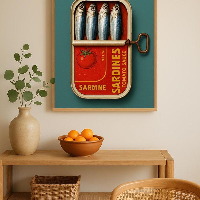 Sardines Art Print Retro Sardines Wall Art Fish Print Retro Kitchen printable Kitchen Wall Art Fish Wall Art Digital Print Sardine Poster, Unframe