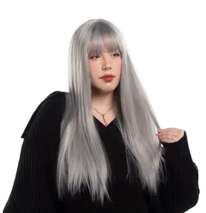 26-Inch Pastel Smoke Silver Straight Synthetic Wig | 【Heat Resistant】【Cap Included】 | #48 *9@40 FSGB