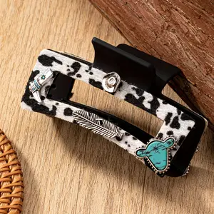 1 Pc Exquisite Turquoise Sne Decorated Western Cowboy Hat Hair Claw Clip for Women - Stylish Mid-West Hair Accessories with Shark Clip Design - Perfect for Adding a uch of Wild West Charm  Your Hairstyle