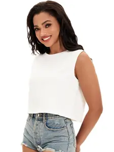 ATHLECHIC Women's Crewneck Sleeveless Tank Tops Loose Fit Casual Basic Tees Crop Tops