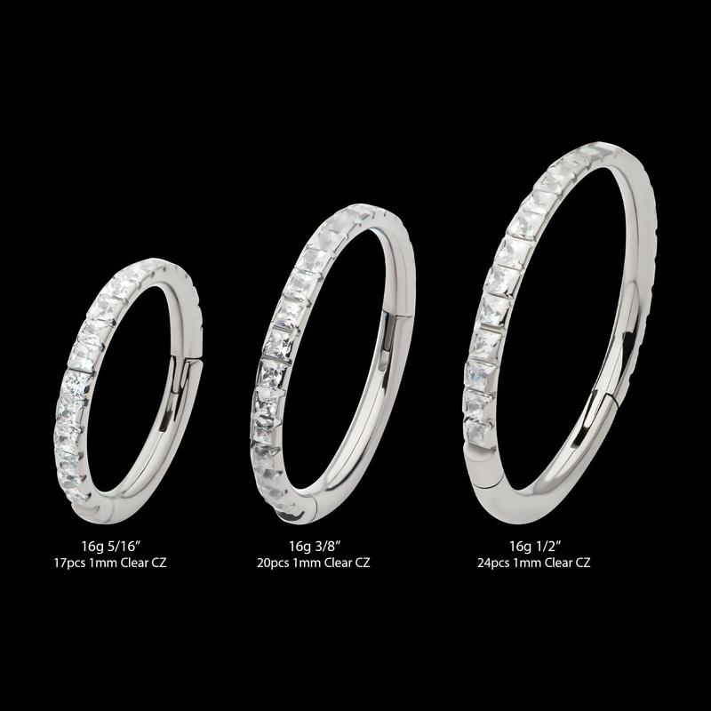 Titanium with Square 1mm Full Clear CZ Side Facing Hinged Segment Clicker