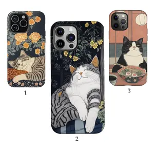 [MAGSAFE AVAILABLE] Cute Sleeping Cat iPhone 16 15 14 13 Magnetic Tough Case MagSafe case, Kawaii Ukiyo-e Japanese art gift for iPhone X, 11, 12, 13, 14, 15, 16 Series & Galaxy Series – check our available sizes
