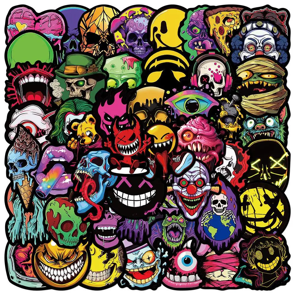 Gothic Style Skull Face Series Graffiti Stickers, 50pcs/set Waterproof Self-Adhesive Decor Stickers for Gifts, Greeting Cards, Water Bottles, Laptops, Cellphone, Smartphone and Phones, Halloween Theme Accessories