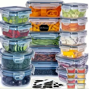 PLL48 Piece(24 Lids + 24 Containers) Food Storage Containers Set with Easy Snap Lids- Airtight Plastic Containers for Pantry & Kitchen Organization - BPA-Free with Free Labels & Marker, Festivals and Holidays, Meal Preparation, Sealed Bento Box