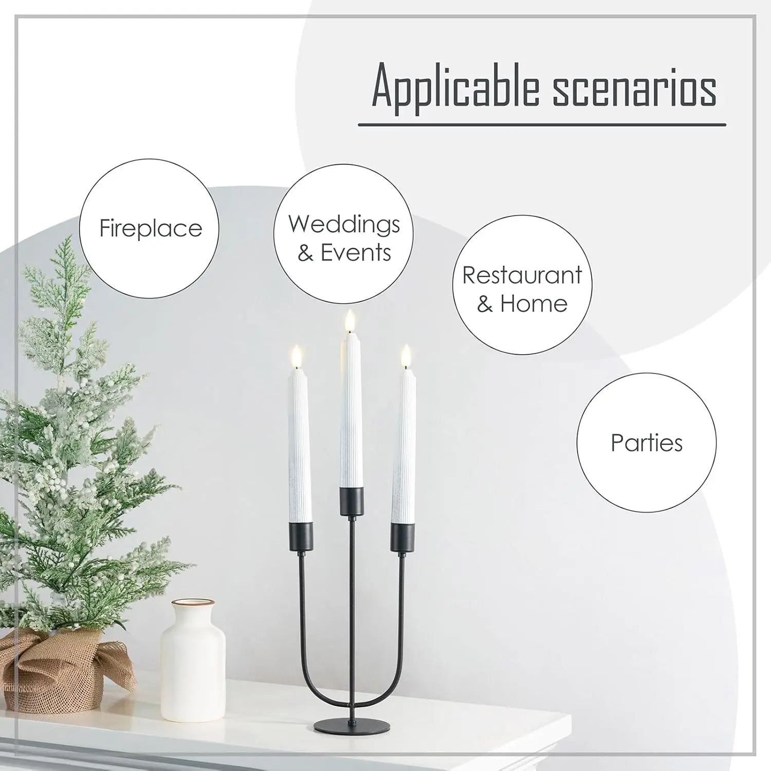 Official Metal Candelabra Black Candlestick Holders Candle Stand for Taper Candles Table Centerpiece Set of 3 with Cast Iron