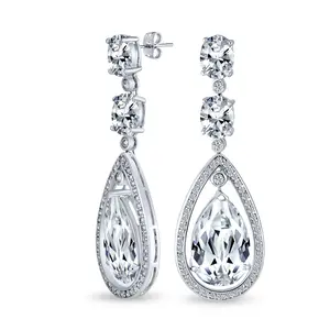 15CT Art Deco Wedding Gemstone CZ Halo Chandelier Earrings