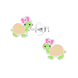 925 Silver Pink Turtle Stud Earrings by Blue Legacy