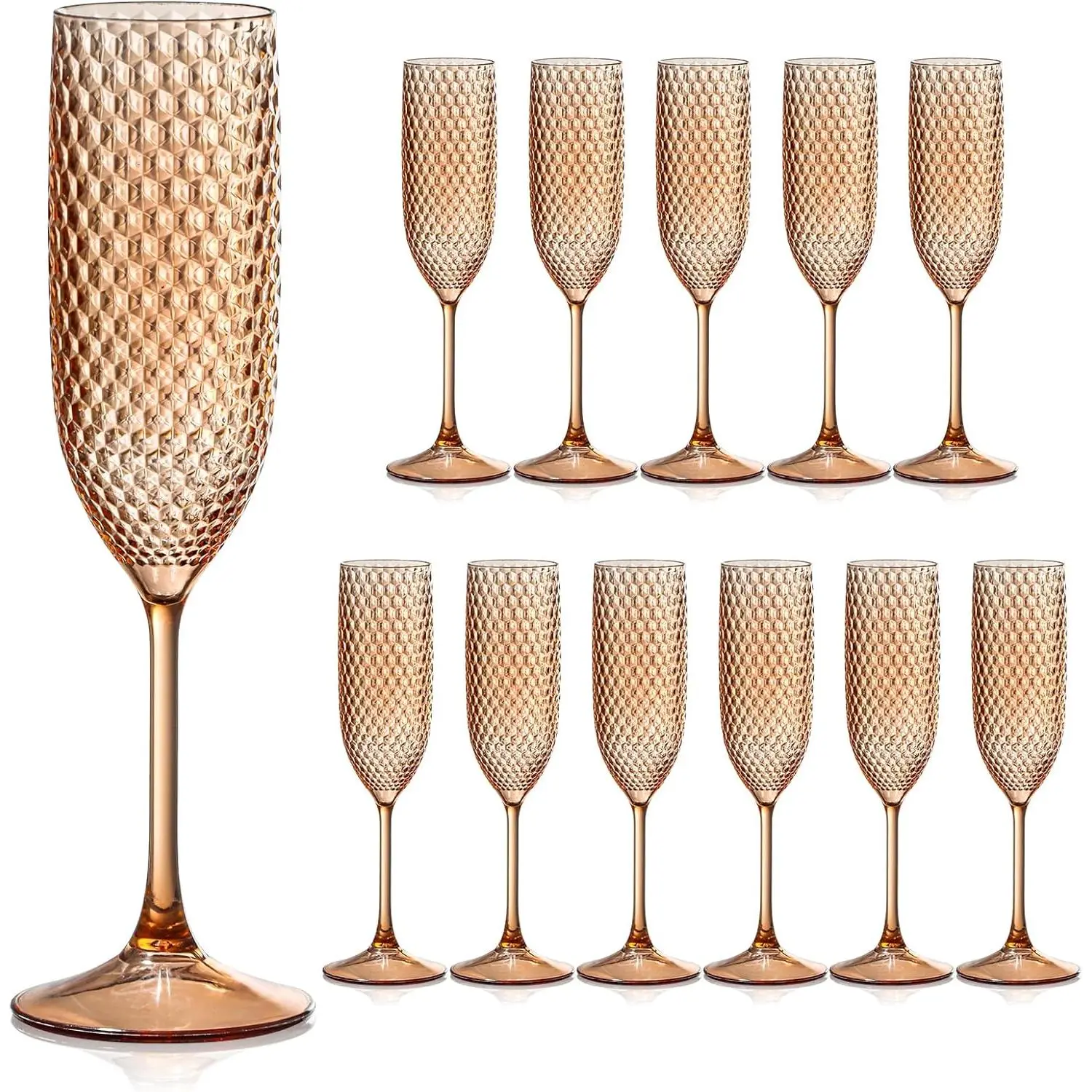 12 Pack Plastic Champagne Flutes - Rose  Goblet Glasses, Unbreakable Wedding Toasting    Cups, Clear Drinking Glasses 5.5 OZ for Bridal Shower