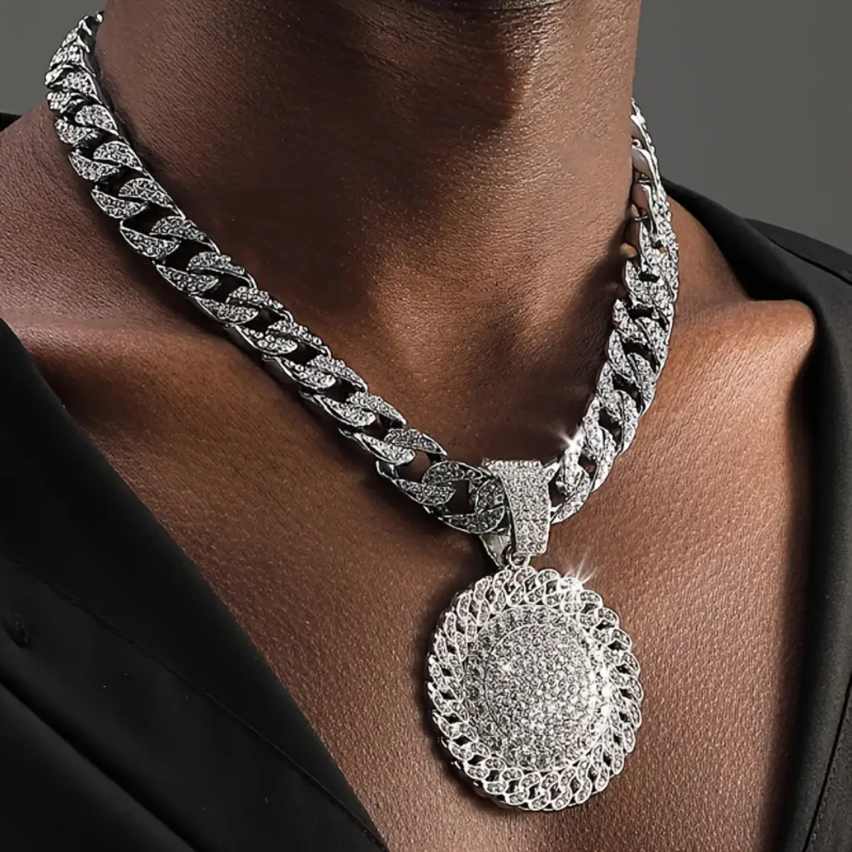 Male Hip Hop Sunflower Pendant Necklace with Fashionable Cuban Chain & Link, Fashionable Jewelry Accessories, Great for Birthday or Graduation Gifts, Cuban Link Chain, Casual