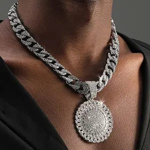 Hip Hop Punk Cool Cuban Chain Sunflower Pendant Men's Necklace, Graduation Party, Banquet, Holiday Party, Friend Gathering, Birthday Gift Accessories