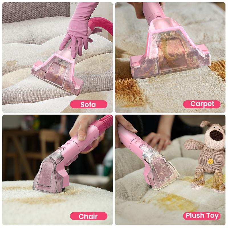 [NewYearSale!] Upholstery Carpet Vacuum Cleaner, 18KPa Suction Spot Cleaning Machine for Pet Stains, Carpets, Sofa, Car Seats, Mattress, with 3 Multipurpose Cleaning Tools, 6'' Deep Cleaning Brush | Portable 3-in-1 Little Pink C9S