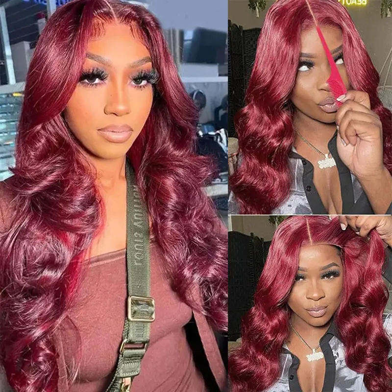 Queen Mary Wear and Go Glueless Wigs 5x5 Human Hair Pre Plucked Pre Cut Body Wave 99J Burgundy Lace Closure Wig Pre Bleached Ready To Go Human Hair 180% Density Red No Glue Wigs Beginner Friendly