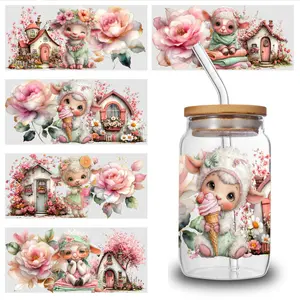 5 Sheets Cute Lamb UV DTF Stickers UV DTF Cup Wraps Stickers - for 16 Ounce Libbey Cups - Animal 3d Crystal Label - Waterproof And Scratch Resistant Sticker - DIY Sticker for Glass Cups And Bottles