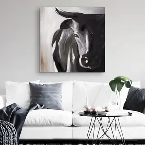 360 stand Contemporary Design Bull Head Closeup Wall Artwork, 32x32 in. Artistic Cow Animal Photo Print, Home Office Decor, Nature Room Decoration Gift for Home Supplies, Rustic Wall Arts