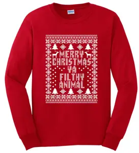 ThisWear Merry Christmas Ya Filthy Animal Home Alone Quote Long Sleeve T-Shirt - Menswear, Unisex Tshirt Classic Cotton Round Neck Longsleeve Shirt