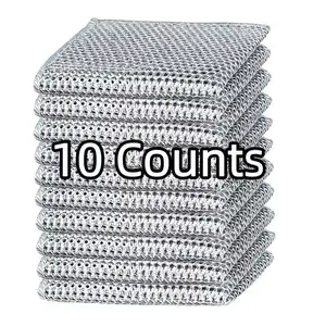 10PCS Double Wet and Dry Wire Dishcloth,Stainless Steel Scrubber, Multi-Purpose WireMiracle Cleaning Cloths, Non-Scratch, forPowerful Cleaning of Cookware and More Household Kitchen， rags