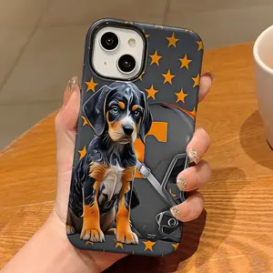 Tennessee Bluetick Orange Stars Phone Case Shockproof Rugged Cover Dual Layer Soft TPU Bumper Hard Shell Design for iPhone 11 12 13 14 15 16 17 Pro Max Plus Air Cute Dog