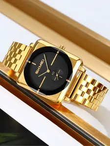 Luxury Business Square Watch Rose Gold Polished Case, Stainless Steel Strap, Dial, Quartz Movement, Unisex Commute Wear