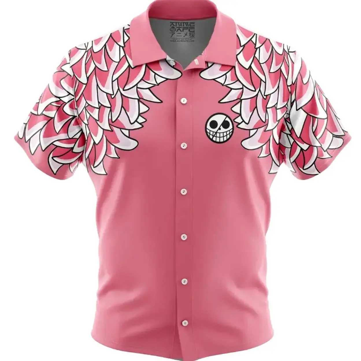 Doflamingo Pattern OP Hawaiian Shirt and Shorts Set, Full Matching Anime Cosplay Button Up Outfit, Summer Holiday Gift for Men, Matching Family Summer Beach Wear Outfit, Vacation Clothing Gift Idea for All Ages