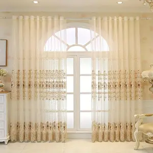 Floral Embroidered Gauze Curtain, 2 Counts/set Hollow Out Sheer Curtain, Window Curtain for Home Living Room Bedroom Decor