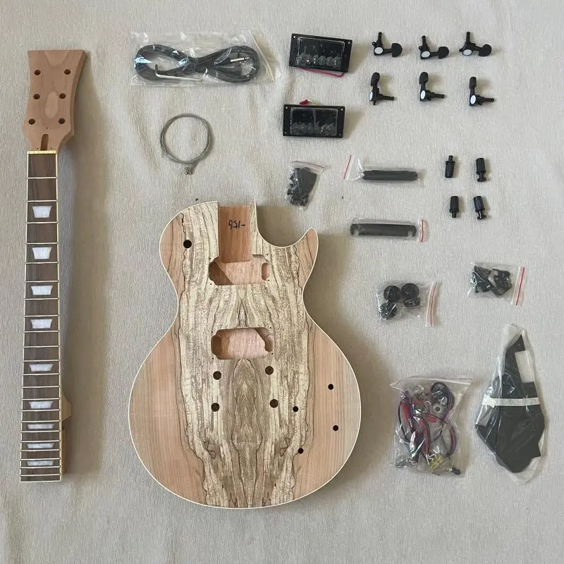 LP Style DIY Electric Guitar Kit - Mahogany Body & Neck, Rosewood Fretboard, Landscape Custom Painted Design, Mahogany Guitar & Gear Accessories Protection Set, For Mahogany Body&Neck
