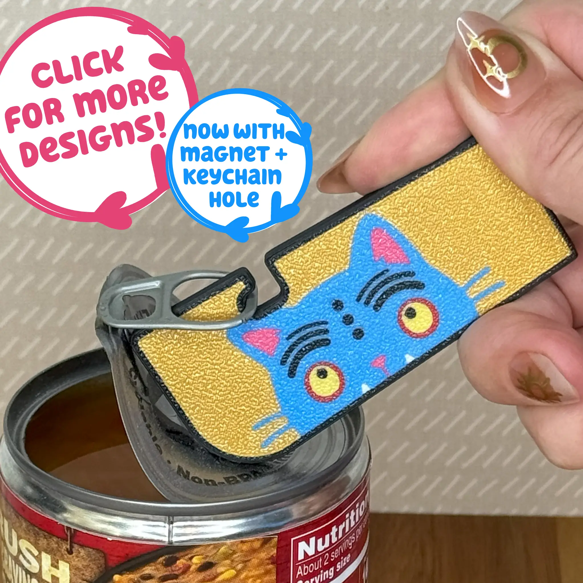 Tab Buddy XL Designs - Food can tab opener magnet keychain help for long nails, sore hands, arthritis