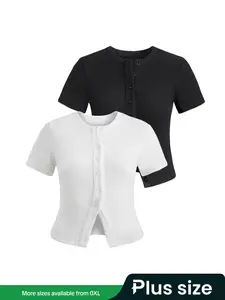 【plus Size】 Women's Solid Color Button Front Cardigan, Casual Minimalist Short Sleeve Knitwear for Daily Wear, Ladies Clothes for All Seasons, Womenswear