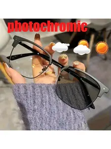 Unisex Fashion Anti Blue Light Photochromic Glasses Men Women Trendy Half Frame Glasses Photochromic Eyeglasses
