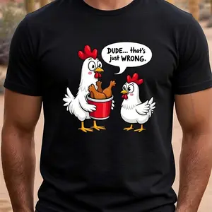 Funny Chicken Bucket Fried Chicken Meme Graphic Tee, 100% Cotton Oversized Comfort Outfit, Cute Cartoon Poultry Pun Fashion Shirt, Perfect Valentine's Day Gift For Him Her Family Friends