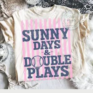 Comfort Colors Sunny Days & Double Plays Shirt, Playful Softball Field Mama Style Tee, Aesthetic Travel Baseball Tournament Top, Trendy Softball Ball Mom Lifestyle Shirt, Premium Garment Dyed Sporty Summer Apparel, Boutique Game Day Outing Gift Tee