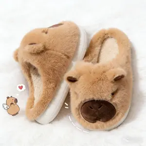 Winter Warm Unisex Cute Cartoon Capybara Slippers | Soft Fuzzy House Shoes for Women Men Cozy Indoor Outdoor Casual Footwear Non-Slip Rubber Sole