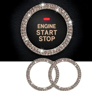 2 count Bling  Rhinestone  Engine Start Ring Stickers, Key  & Knob Ring Decoration, Push Start Button Bling  Ring Stickers for Women