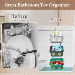 Bath Toy Storage Organizer Basket, 3 Pack Cute Robot Bathtub Shower Toy Organizer, Wall Mounted Hanging Bath Toy Holder with Hooks, for Tub Laundry