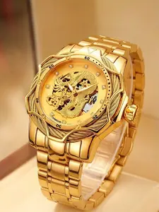 A men's personalized hollow out fashionable waterproof trend relief gold dragon design high-end fully automatic mechanical watch Mechanical style watches