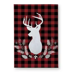 212 MAIN CODM1724CBMBVM 17x24 in. Indoor-Outdoor Polyester Loop Door Mat - Cozy Woodland Aesthetic Deer Design Plaid Area Rug for Kitchen, Holiday Use