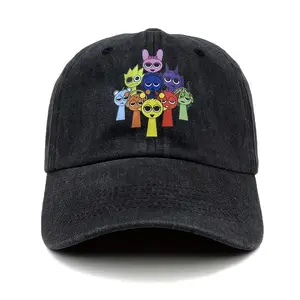 1 Piece Sprunki Retro Washed Baseball Cap - Adjustable Lightweight Summer Cartoon Character Print Breathable Polyester Fiber Unisex Outdoor Casual Hat, Fun Design, Durable Construction, Exclusive for Street Style Enthusiasts