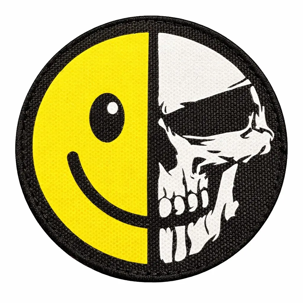 Smiley Skull Graphic MOLLE Tactical Morale Patch - Hook & Loop Velcro, Printed Fabric, for Molle Backpacks, Jackets, Hat, Patch Collections, Unique Gift for Men