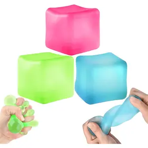 3Pcs Stress Cube Squishy Toys, Slow Rising Ice Cube Stress Balls, Sensory Fidget Toys for Anxiety Relief, Sensory Ice Nee Cube Gel Filled Squishy Ball Toys for ADD/ADHD Kids Adults(Blue, Green, Pink)