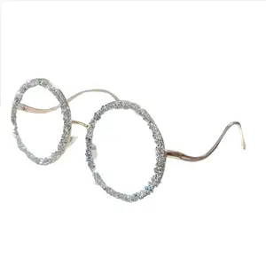 2026 Hot Trend Pick Unisex Rhinestone Metal Eyewear Set – Luxury Full-Frame Round Oversized Stylish Glasses for Men Women, TikTokShopBlackFriday Valentine’s Day Gift