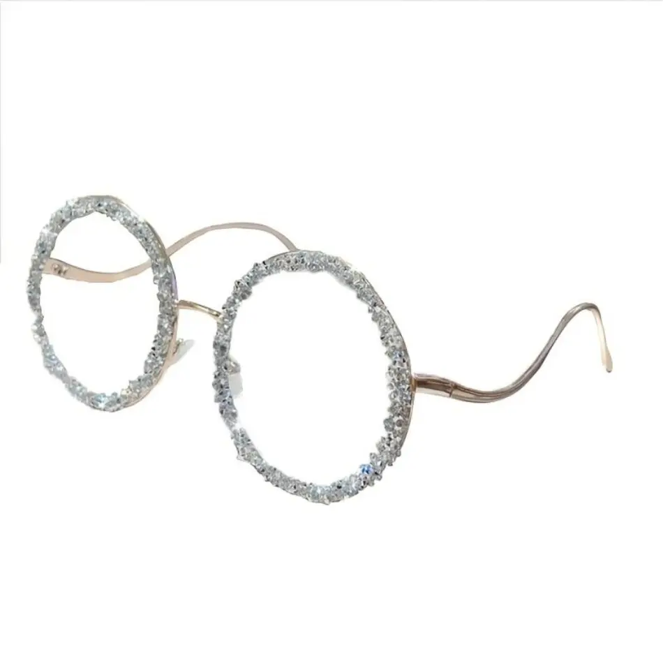 Sports Eyewear for Adults, Trendy Unisex Oversized Round Metal Frames with Decorative Rhinestone and Polycarbonate Lenses