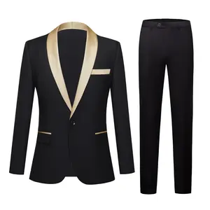 Men's 3-Piece Slim-Fit Solid-Colored Peaked Lapel Tuxedo Jacket Blazer for Party, Prom and Wedding-Khaki Men's Three-Piece prom suit party suits
