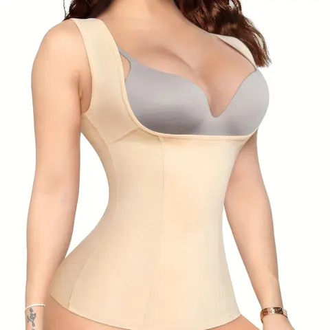 Women's Basic Solid Seamless Compression Nylon Shapewear Tank Top, Minimalist Breathable Tummy-Control High-Waisted Shapewear for Daily Summer Wear Compression Body Shapewear