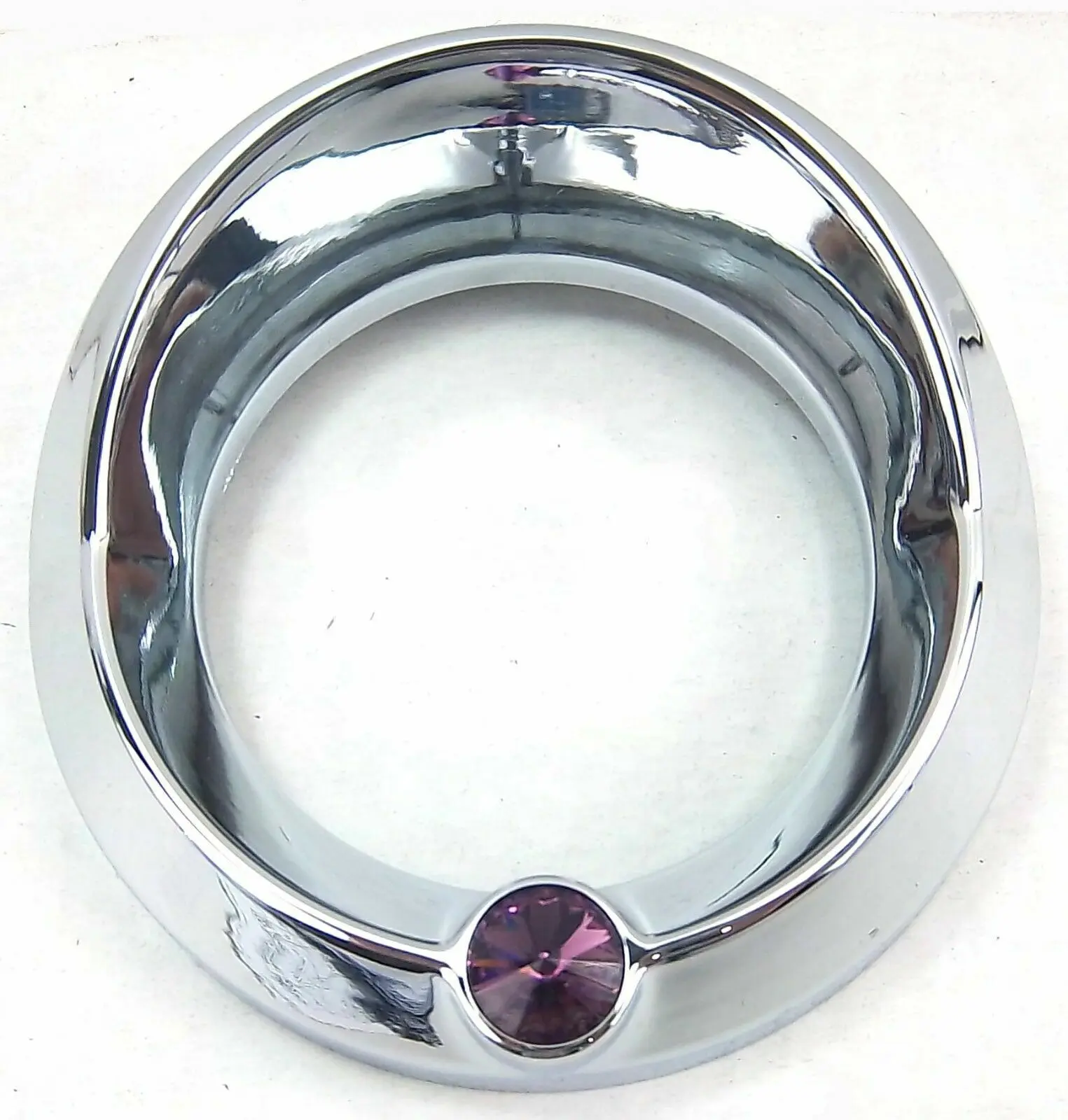 Chrome 3 3/4" Tach Speed Visor Bezel with Purple Jewel - Replacement Auto Accessories Speedometer Mount for Peterbilt, Freightliner (1987-2005)